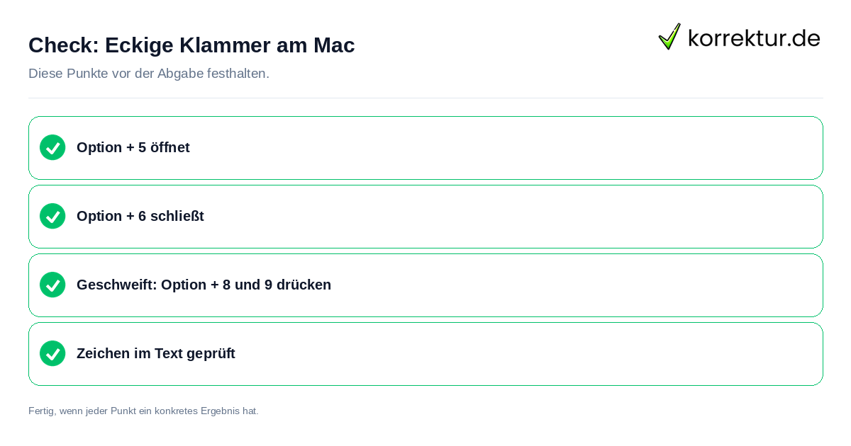 Eckige Klammer am Mac: Prüfliste mit vier Punkten