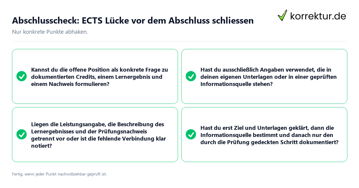 Abschlusscheck: ECTS Lücke vor dem Abschluss schließen Konkreter Abschlusscheck zu ECTS Lücke vor dem Abschluss schließen