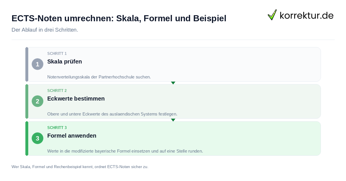 ECTS-Noten umrechnen: Skala, Formel und Beispiel: der Ablauf in drei Schritten