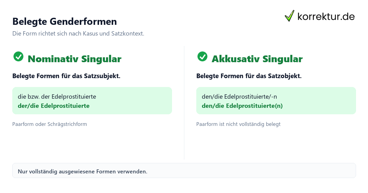 Belegte Genderformen Edelprostituierte gendergerecht und korrekt verwenden: Schreibweisen vergleichen