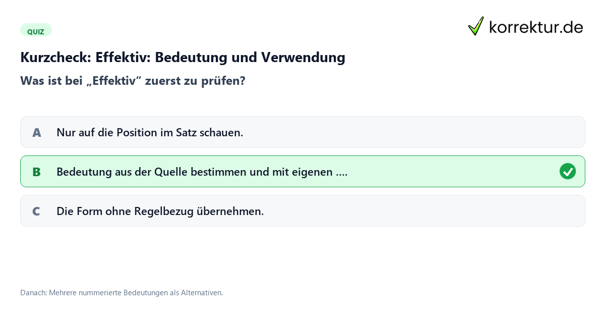Effektiv: Bedeutung und Verwendung mit einem Kurzquiz zum sinnvollen nächsten Schritt