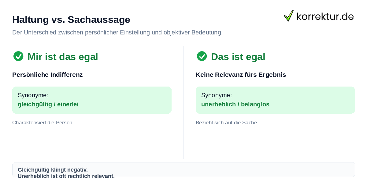 Egal Synonym Vergleich zwischen Haltung und Sachaussage