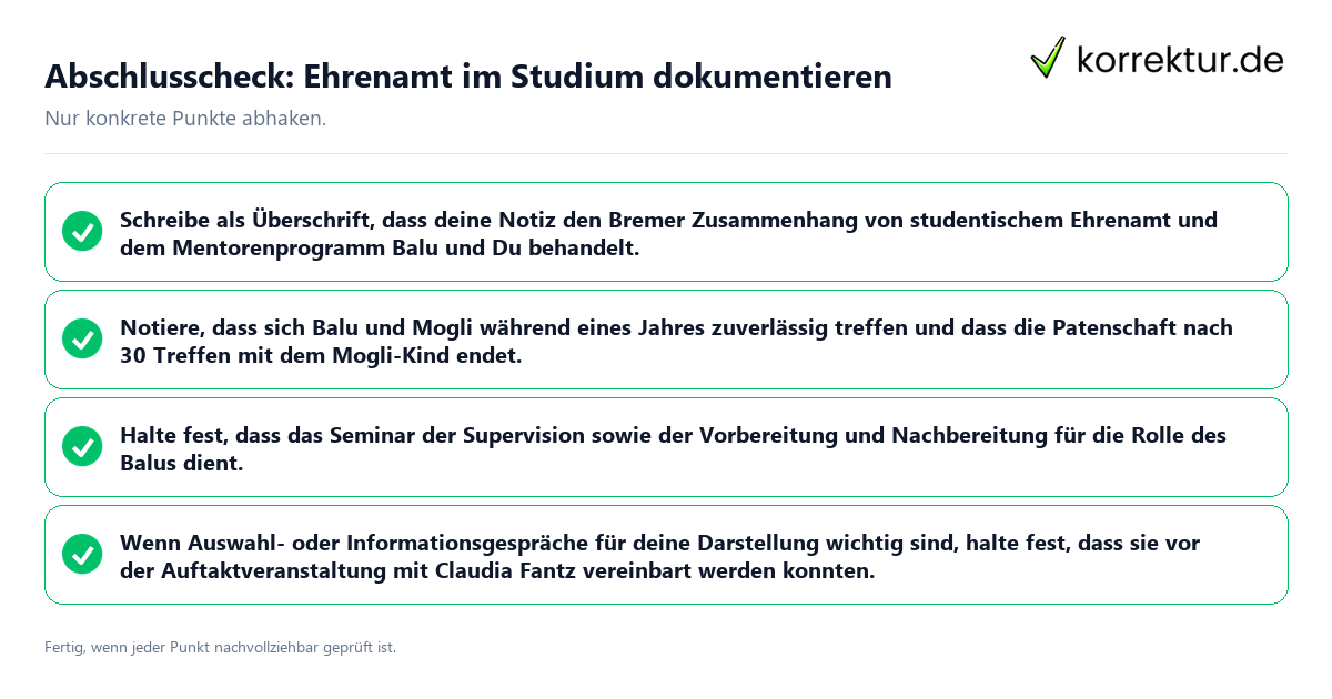 Abschlusscheck: Ehrenamt im Studium dokumentieren Konkreter Abschlusscheck zu Ehrenamt im Studium dokumentieren