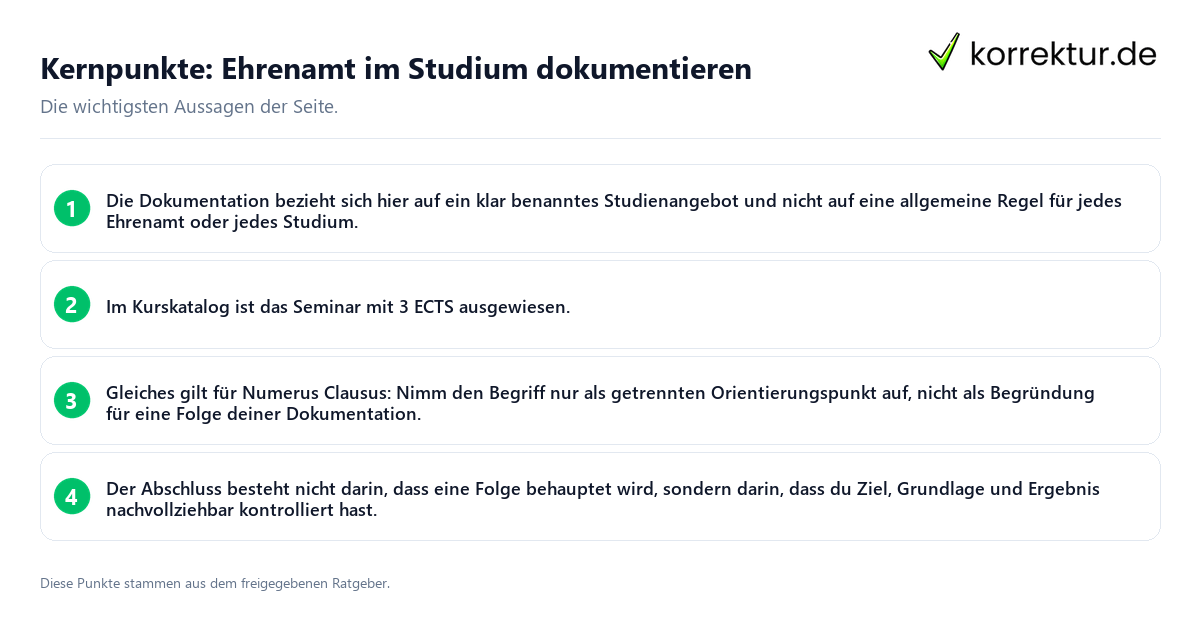 Kernpunkte: Ehrenamt im Studium dokumentieren Konkrete Kernpunkte zu Ehrenamt im Studium dokumentieren