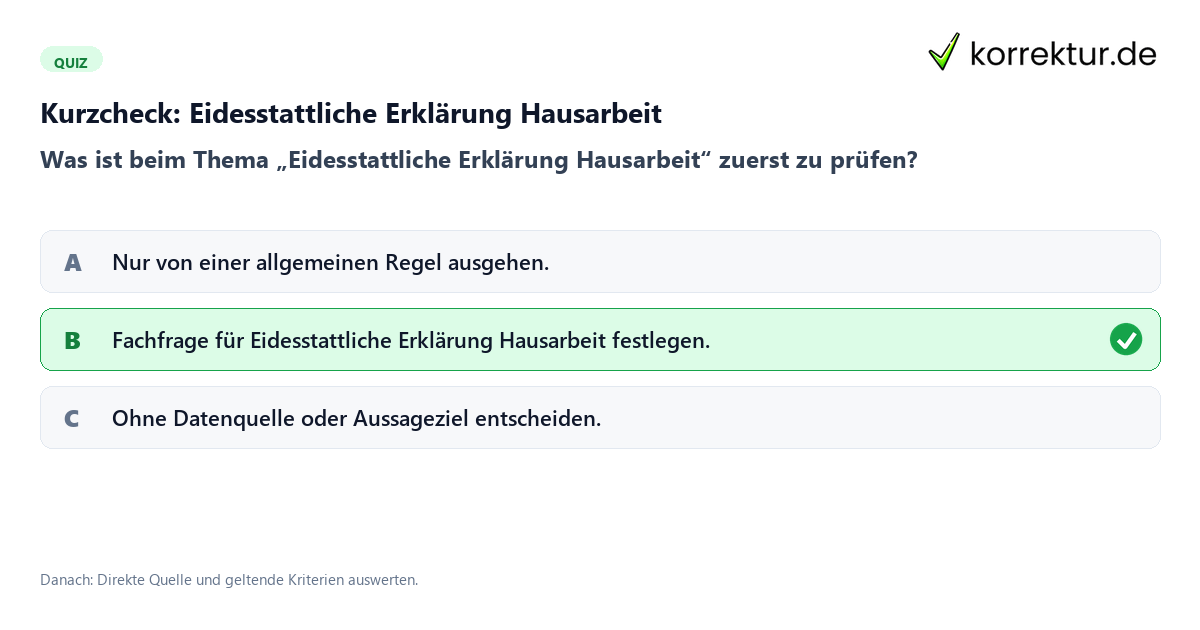 Eidesstattliche Erklärung Hausarbeit mit einem Kurzquiz zum sinnvollen nächsten Schritt