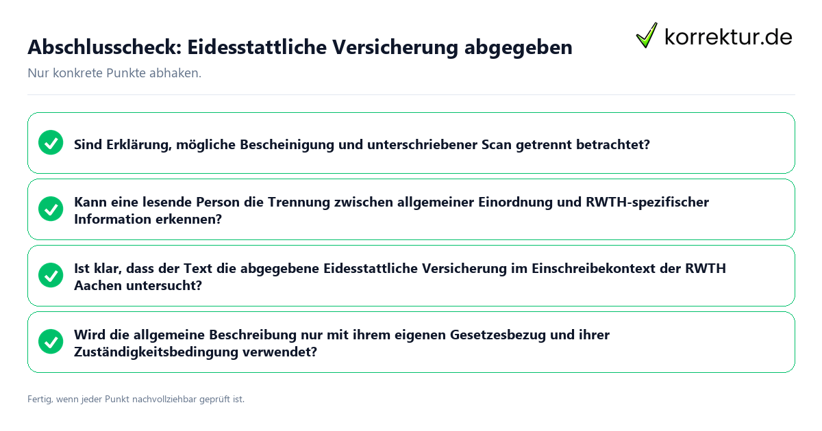 Konkreter Abschlusscheck zu Eidesstattliche Versicherung abgegeben