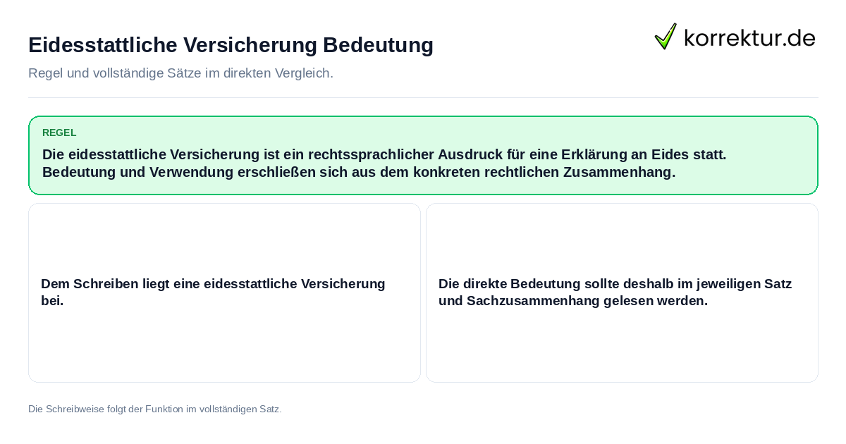 Konkrete Regel und vollständige Beispielsätze zu Eidesstattliche Versicherung Bedeutung