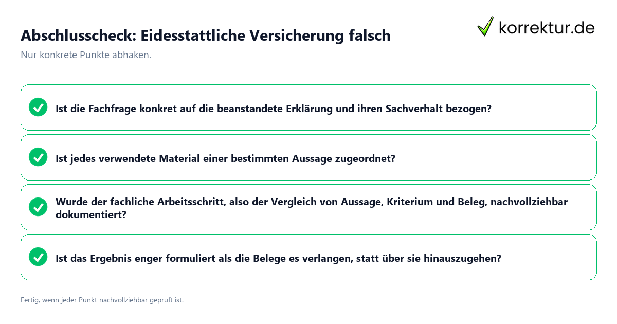 Konkreter Abschlusscheck zu Eidesstattliche Versicherung falsch