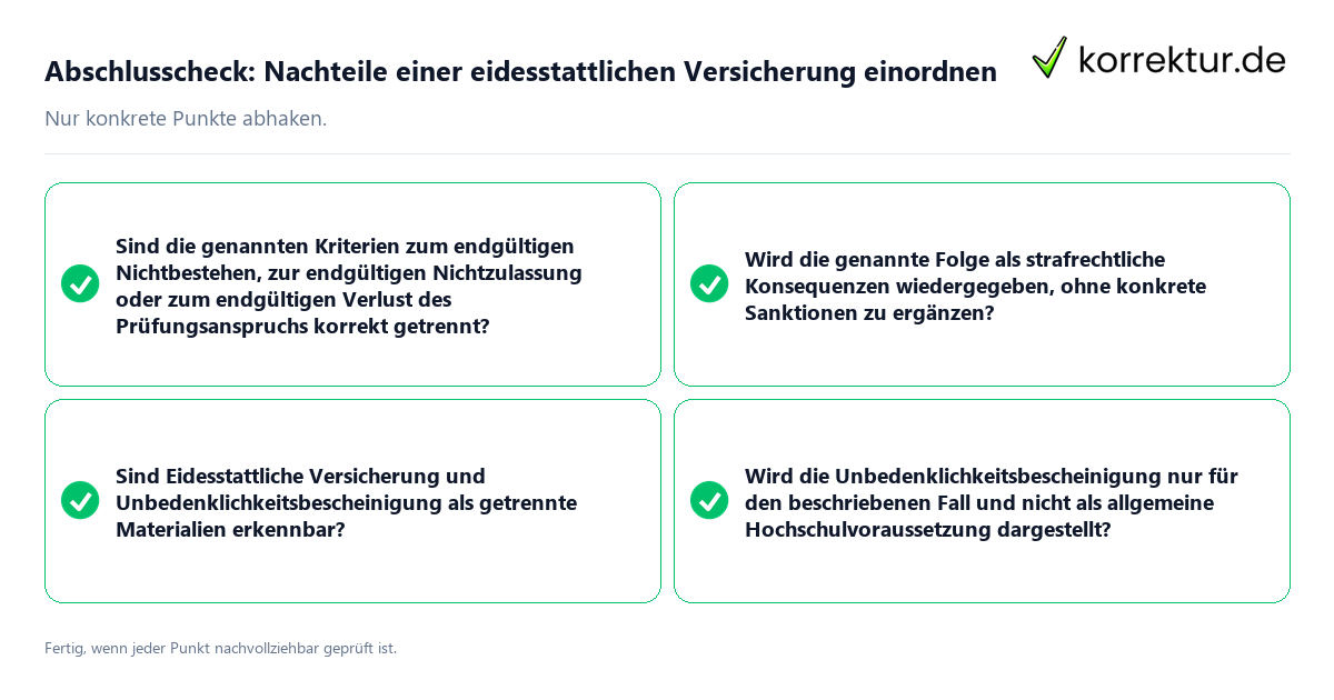 Konkreter Abschlusscheck zu Nachteile einer eidesstattlichen Versicherung einordnen