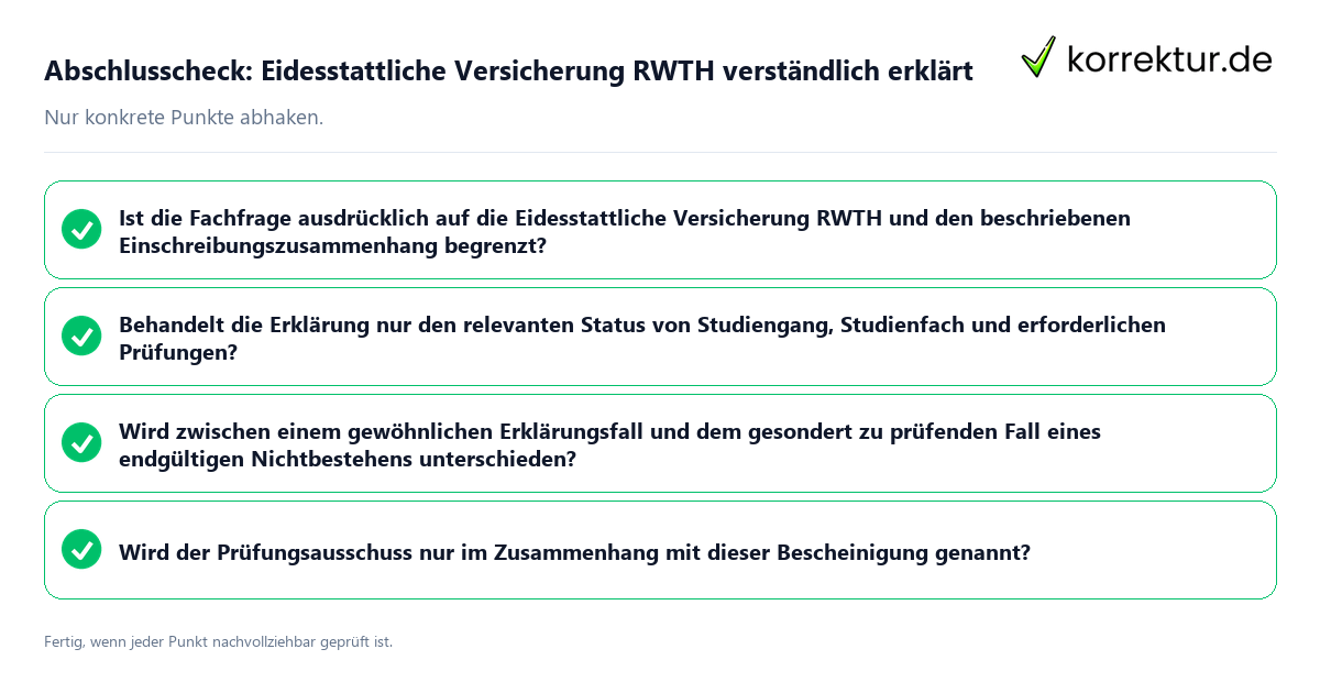 Konkreter Abschlusscheck zu Eidesstattliche Versicherung RWTH verständlich erklärt