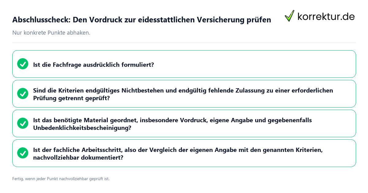 Konkreter Abschlusscheck zu Den Vordruck zur eidesstattlichen Versicherung prüfen