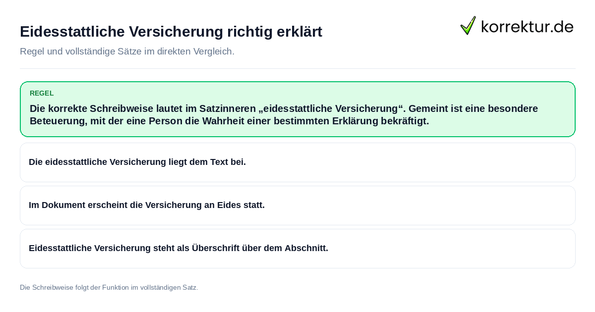 Eidesstattliche Versicherung richtig erklärt Konkrete Regel und vollständige Beispielsätze zu Eidesstattliche Versicherung richtig erklärt