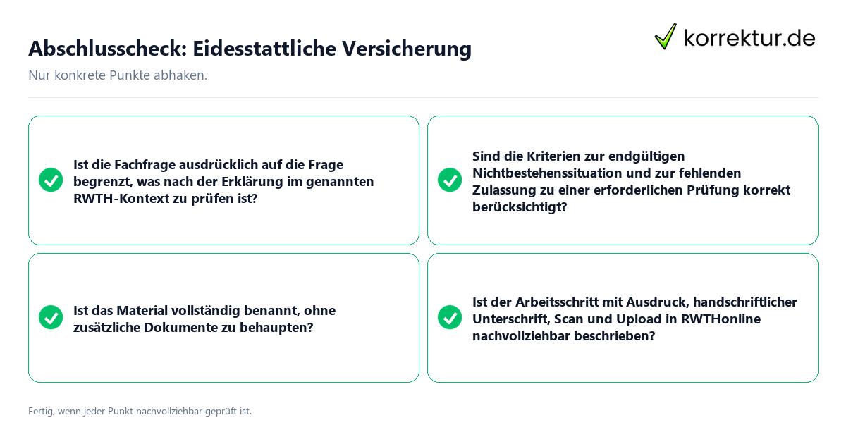 Abschlusscheck: Eidesstattliche Versicherung Konkreter Abschlusscheck zu Eidesstattliche Versicherung