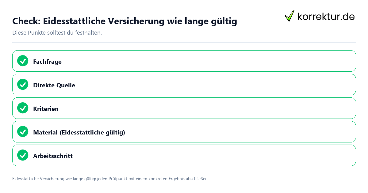 Eidesstattliche Versicherung wie lange gültig mit einer themenspezifischen Checkliste