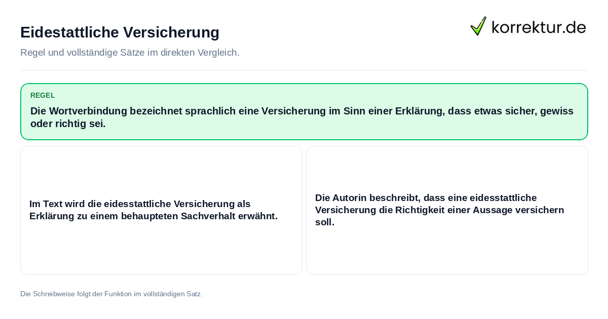 Eidestattliche Versicherung Konkrete Regel und vollständige Beispielsätze zu Eidestattliche Versicherung