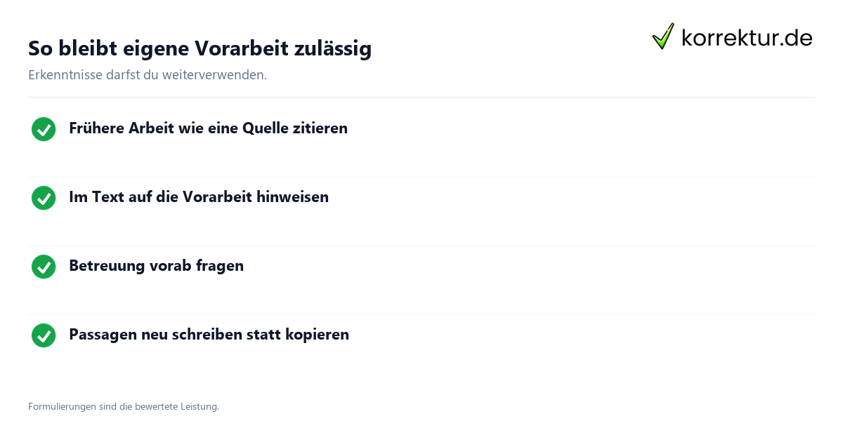Eigenplagiat: zulässiger Umgang mit Vorarbeiten