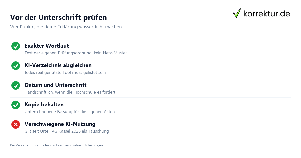 Eigenstaendigkeitserklaerung mit KI-Passus: alte und neue Formulierung im Vergleich