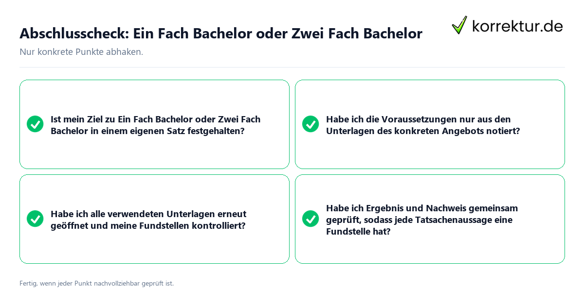 Abschlusscheck: Ein Fach Bachelor oder Zwei Fach Bachelor Konkreter Abschlusscheck zu Ein Fach Bachelor oder Zwei Fach Bachelor