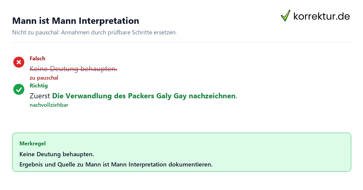 Ungeeignete und belastbare Vorgehensweise bei Mann ist Mann Interpretation