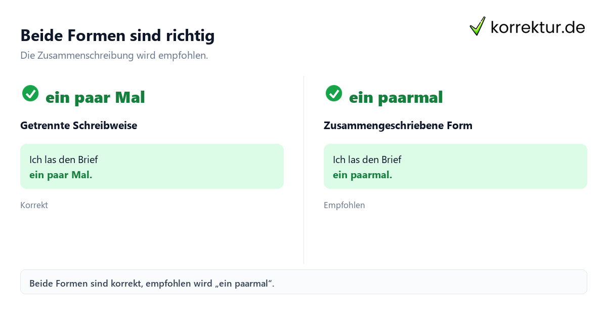 Beide Formen sind richtig Ein paar Mal oder ein paarmal: beide Formen richtig im Vergleich