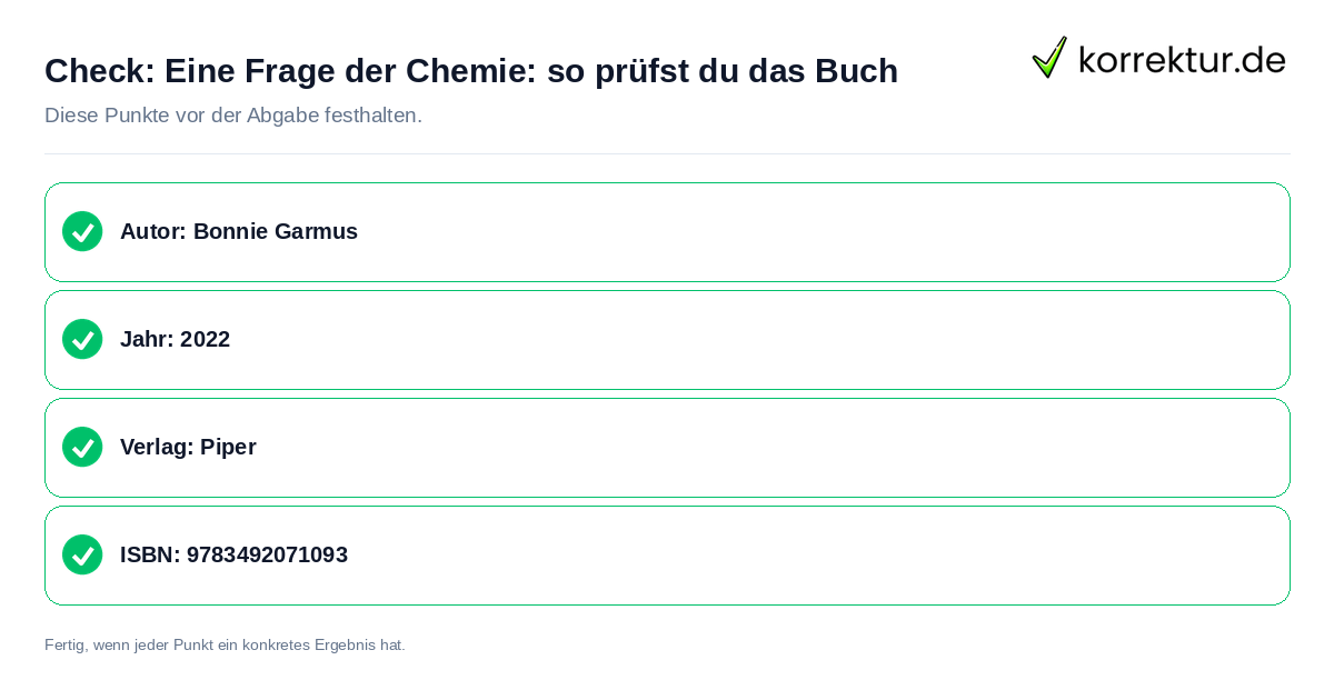 Check: Eine Frage der Chemie: so prüfst du das Buch Eine Frage der Chemie: so prüfst du das Buch: Prüfliste mit vier Punkten
