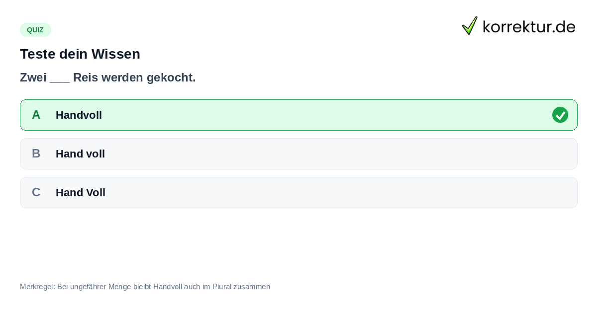 Quiz zur richtigen Schreibweise von Handvoll