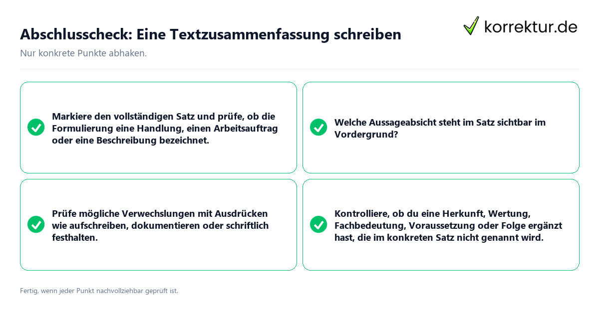 Abschlusscheck: Eine Textzusammenfassung schreiben Konkreter Abschlusscheck zu Eine Textzusammenfassung schreiben