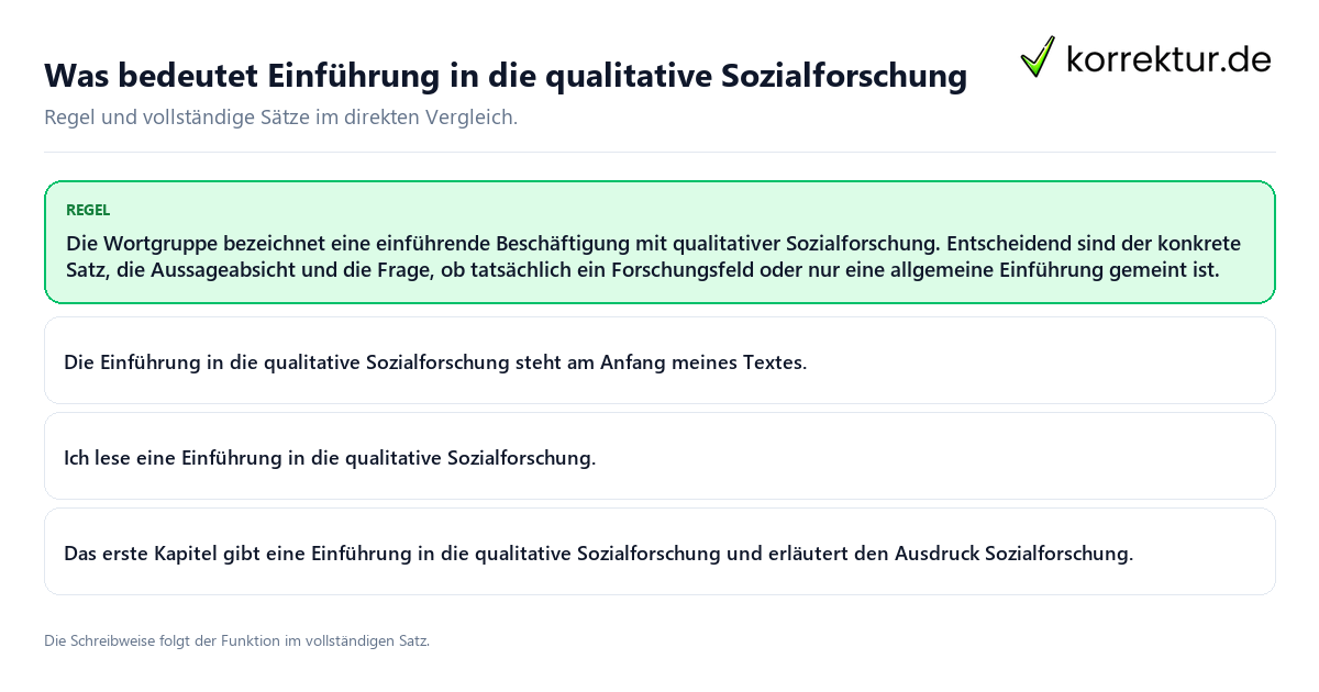 Konkrete Regel und vollständige Beispielsätze zu Was bedeutet Einführung in die qualitative Sozialforschung