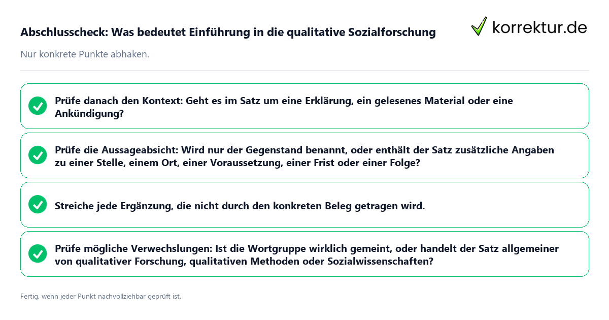 Konkreter Abschlusscheck zu Was bedeutet Einführung in die qualitative Sozialforschung