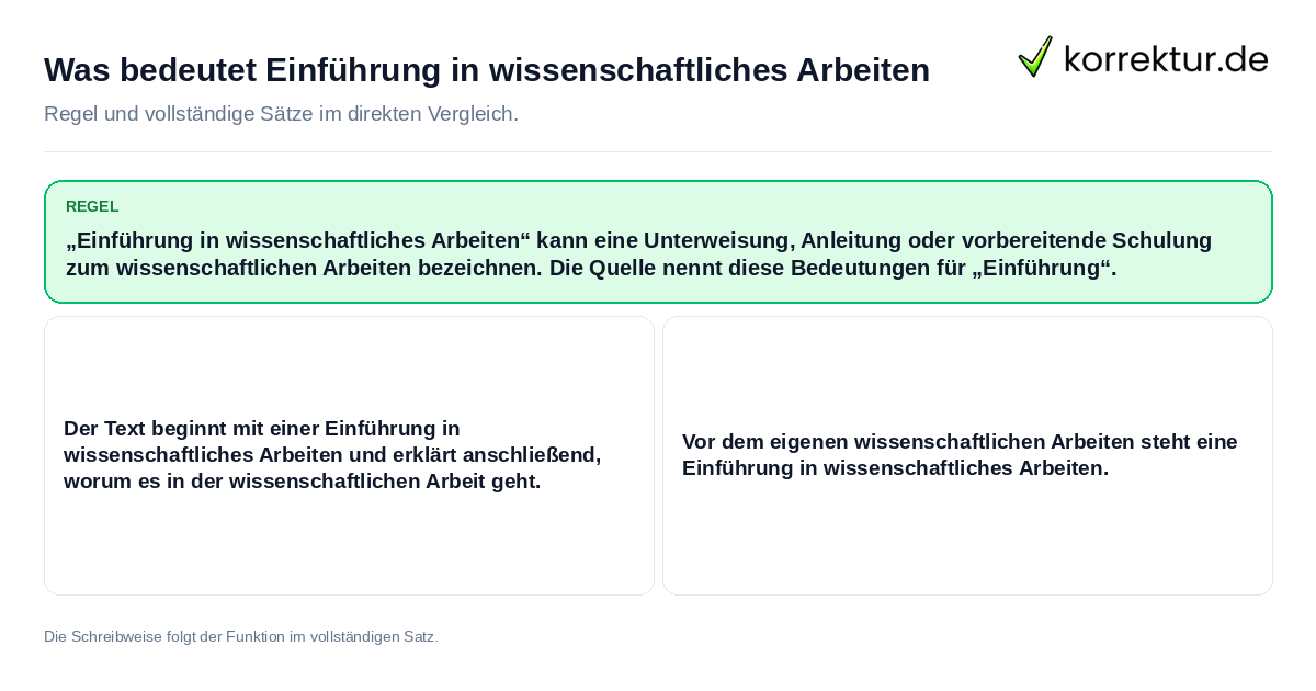 Konkrete Regel und vollständige Beispielsätze zu Was bedeutet Einführung in wissenschaftliches