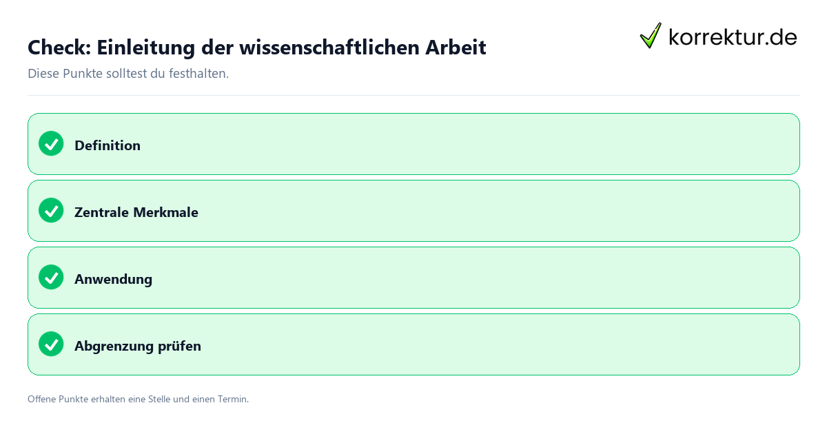 Einleitung der wissenschaftlichen Arbeit mit Checkliste für Unterlagen und nächste Schritte