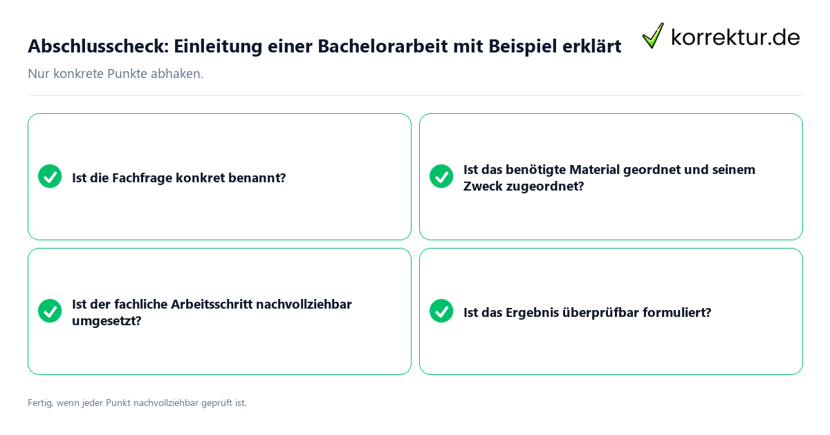 Konkreter Abschlusscheck zu Einleitung einer Bachelorarbeit mit Beispiel erklärt