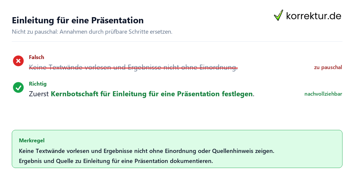 Einleitung für eine Präsentation Ungeeignete und belastbare Vorgehensweise bei Einleitung für eine Präsentation