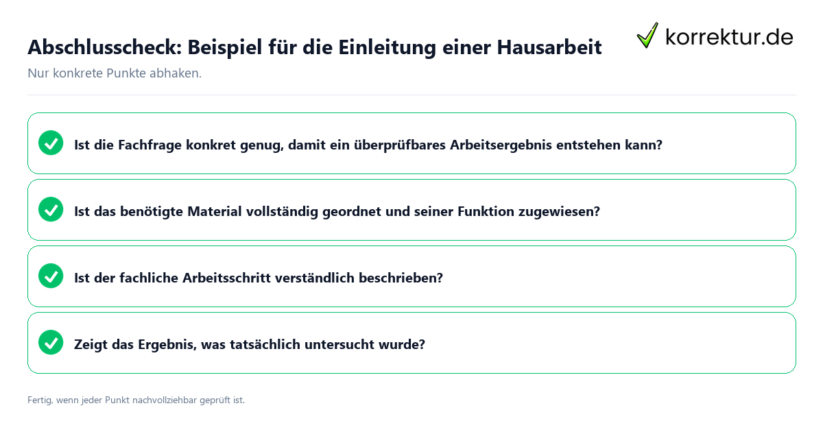 Konkreter Abschlusscheck zu Beispiel für die Einleitung einer Hausarbeit