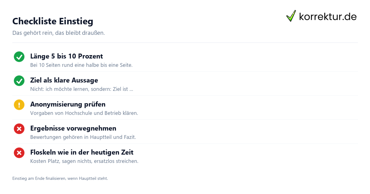 Einleitung Praxisbericht: Checkliste für Länge, Inhalt und Stil