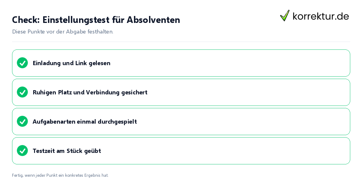Check: Einstellungstest für Absolventen Einstellungstest für Absolventen: Prüfliste mit vier Punkten