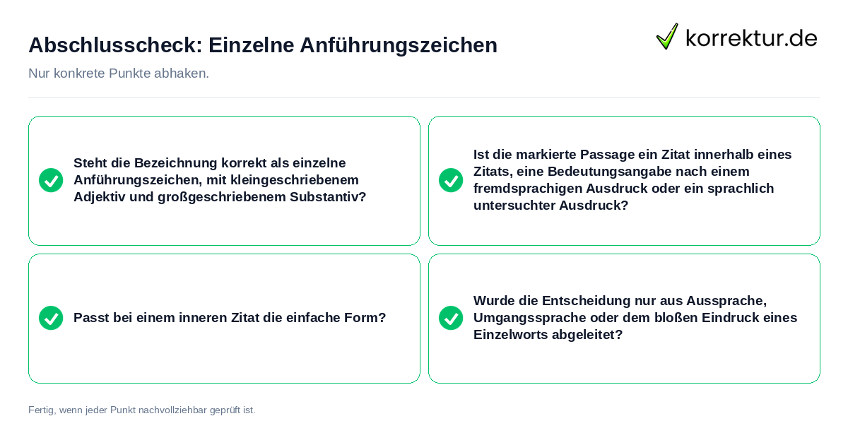 Konkreter Abschlusscheck zu Einzelne Anführungszeichen