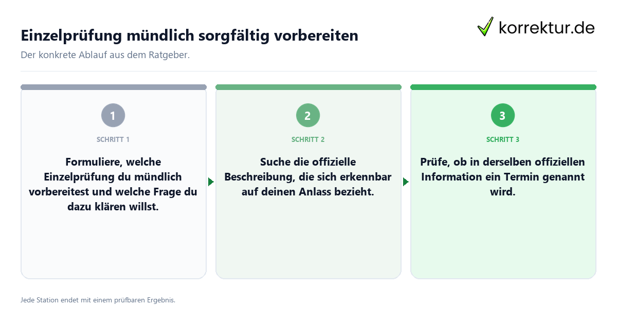 Konkrete Schritte zu Einzelprüfung mündlich sorgfältig vorbereiten