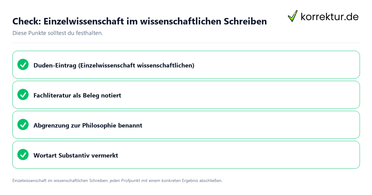 Check: Einzelwissenschaft im wissenschaftlichen Schreiben Einzelwissenschaft im wissenschaftlichen Schreiben mit einer themenspezifischen Checkliste