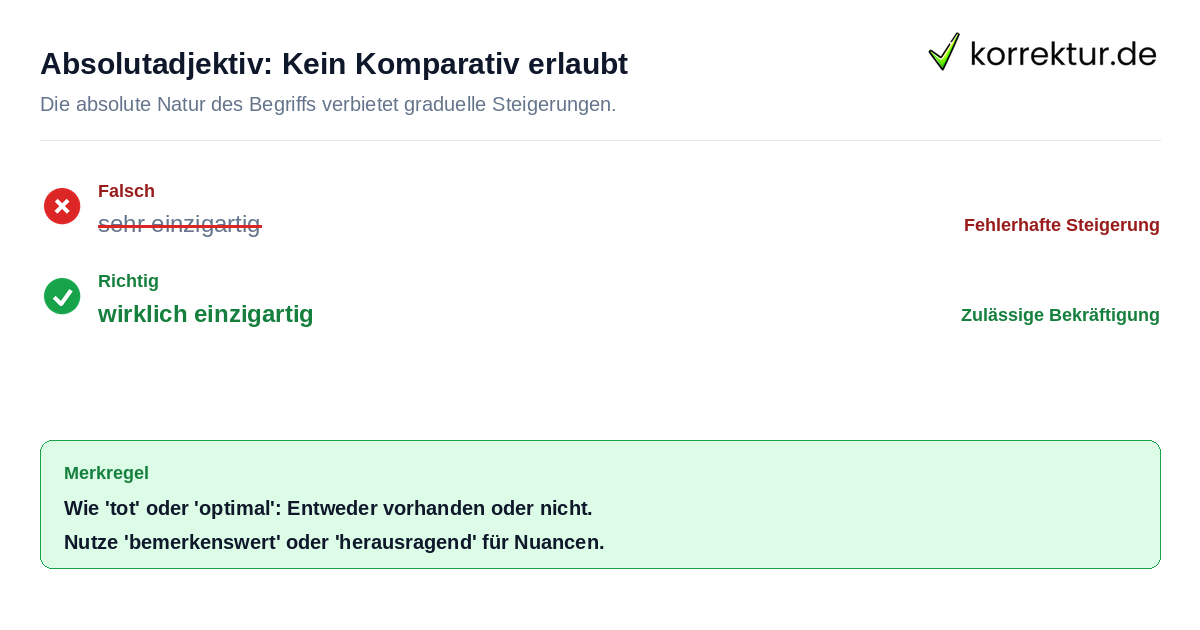 Absolutadjektiv: Kein Komparativ erlaubt Grammatikfehler bei Einzigartig erkennen und korrigieren lernen