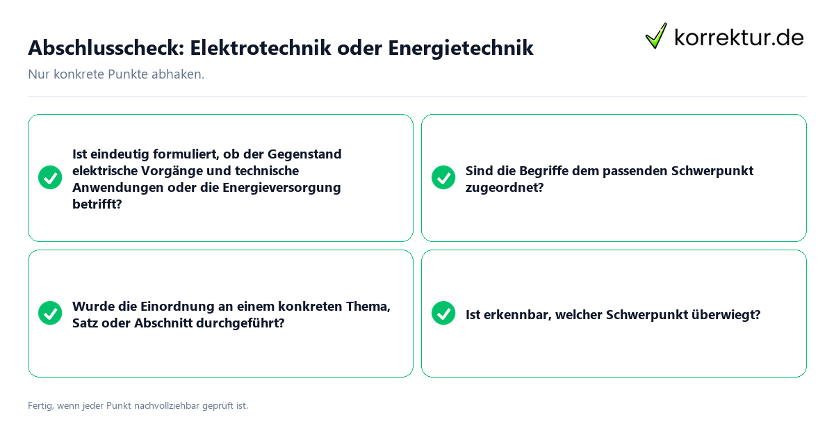 Konkreter Abschlusscheck zu Elektrotechnik oder Energietechnik
