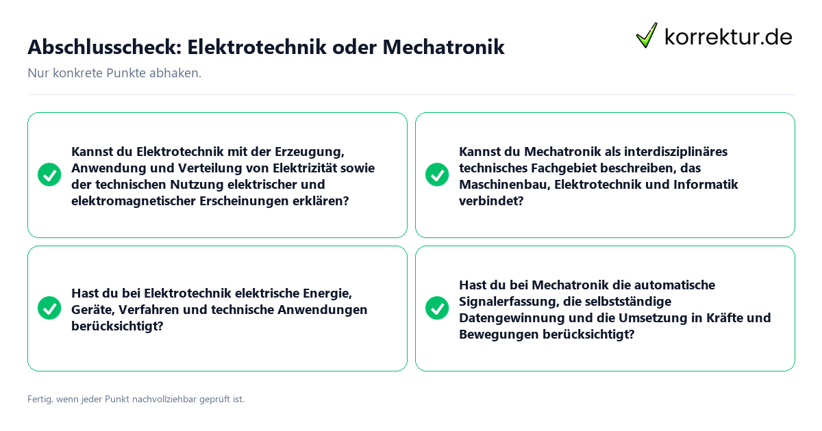 Abschlusscheck: Elektrotechnik oder Mechatronik Konkreter Abschlusscheck zu Elektrotechnik oder Mechatronik