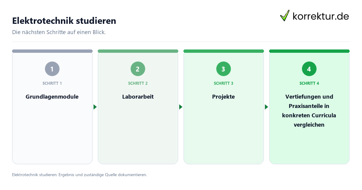 Elektrotechnik studieren mit einem Ablauf aus Prüfung, Kontakt und Dokumentation