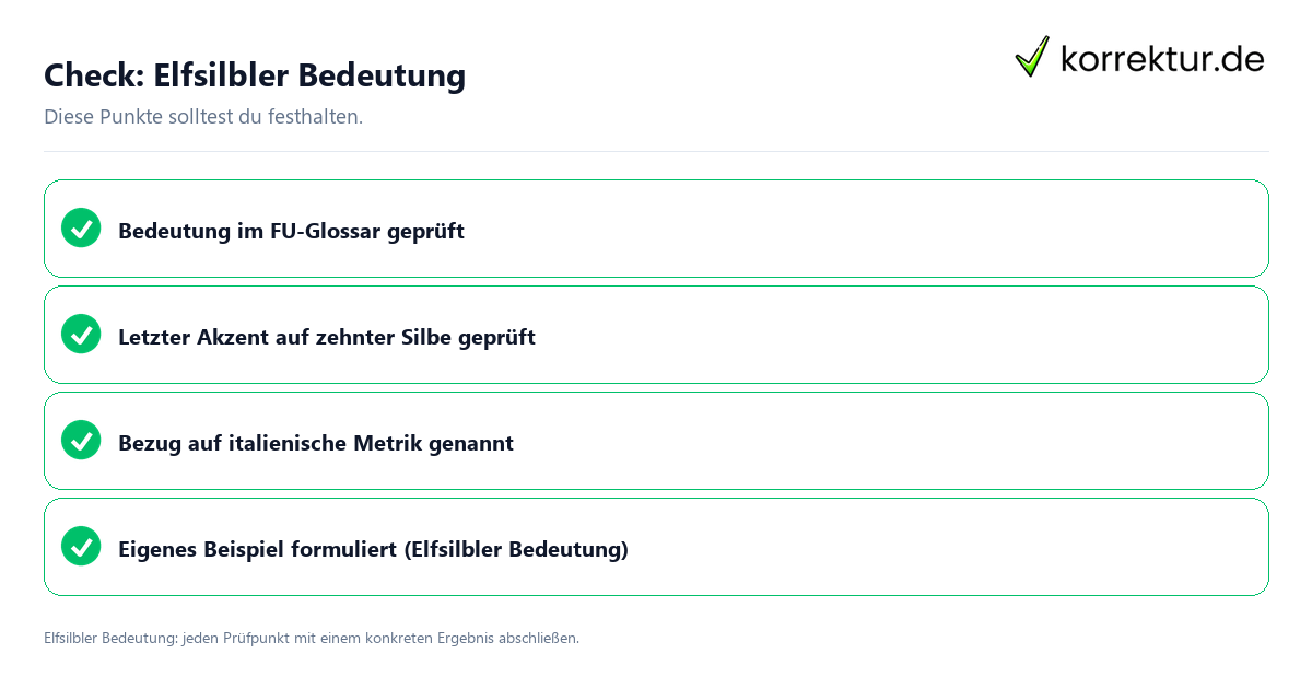 Elfsilbler Bedeutung mit einer themenspezifischen Checkliste