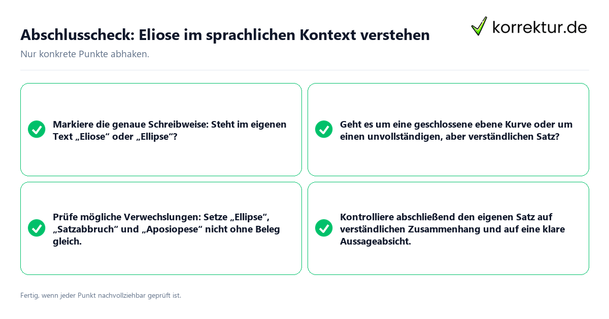 Konkreter Abschlusscheck zu Eliose im sprachlichen Kontext verstehen