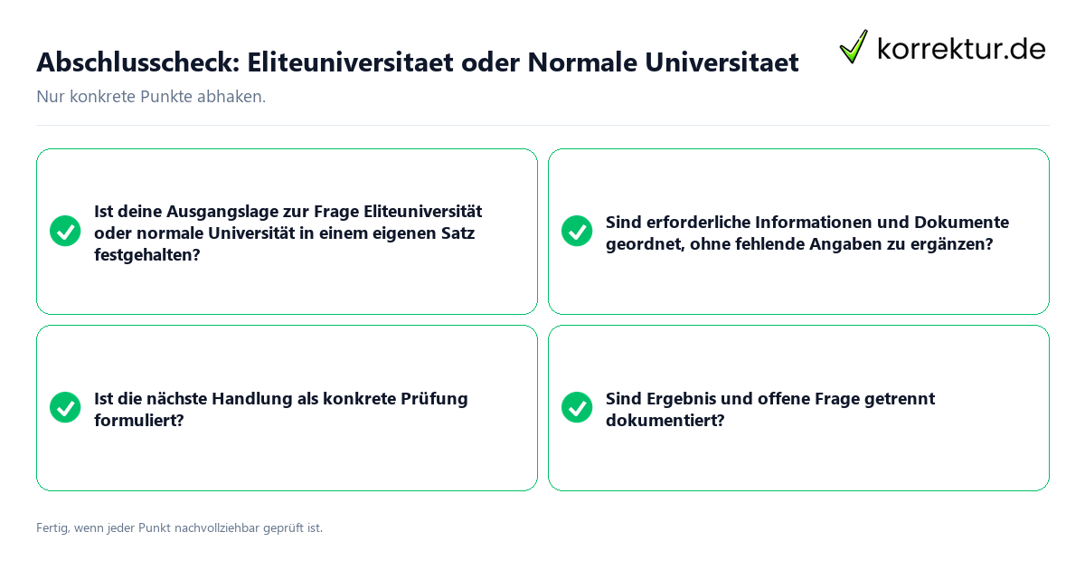 Konkreter Abschlusscheck zu Eliteuniversitaet oder Normale Universität