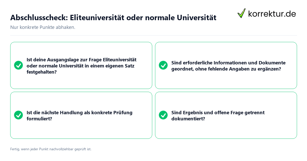 Konkreter Abschlusscheck zu Eliteuniversität oder normale Universität