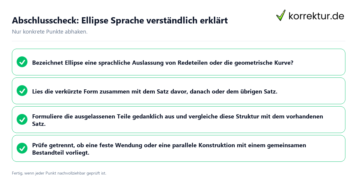 Abschlusscheck: Ellipse Sprache verständlich erklärt Konkreter Abschlusscheck zu Ellipse Sprache verständlich erklärt