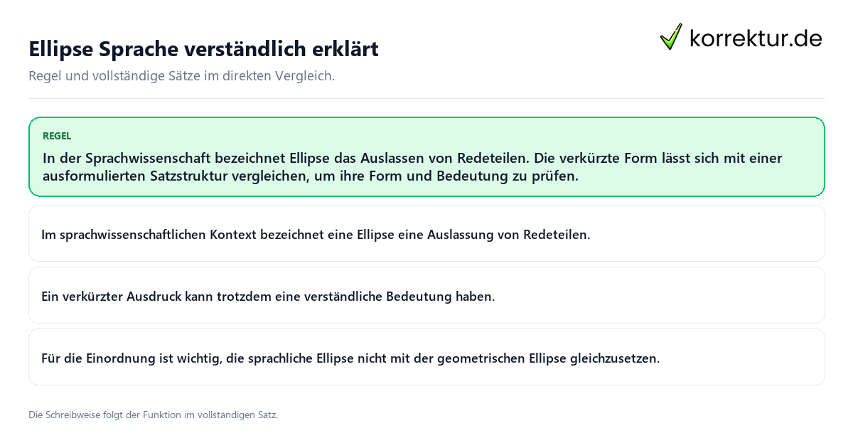 Ellipse Sprache verständlich erklärt Konkrete Regel und vollständige Beispielsätze zu Ellipse Sprache verständlich erklärt