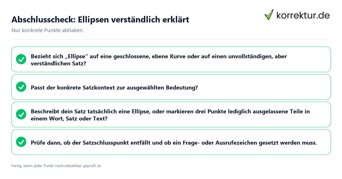 Konkreter Abschlusscheck zu Ellipsen verständlich erklärt